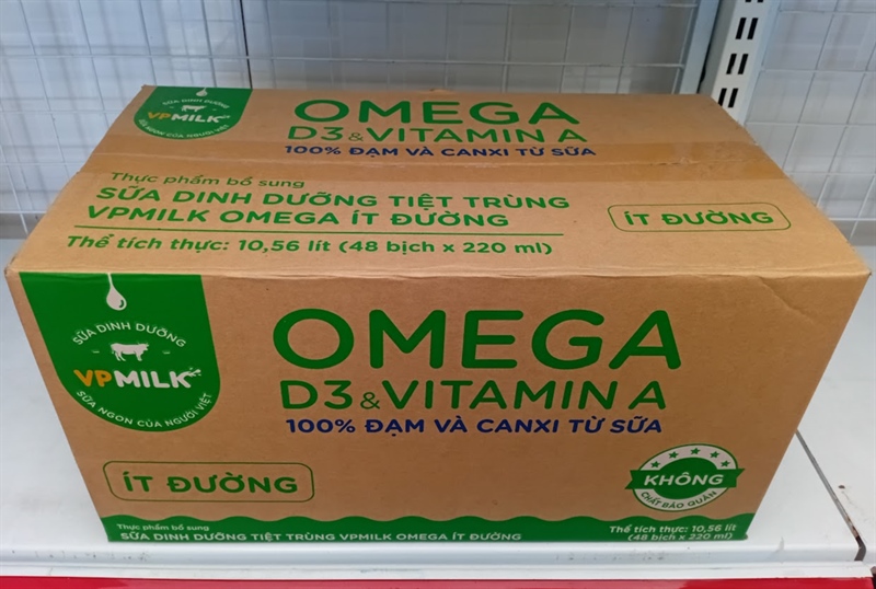Sữa tiệt trùng Omega D3 & Vitamin A ít đường thùng 48 bịch 220ml