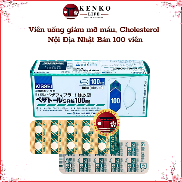 Viên uống điều trị mỡ máu Bezatol SR 100mg PTP 100 viên - Hỗ trợ điều trị mỡ máu, rối loạn lipid máu, giảm Cholesterol, biến chứng tim mạch
