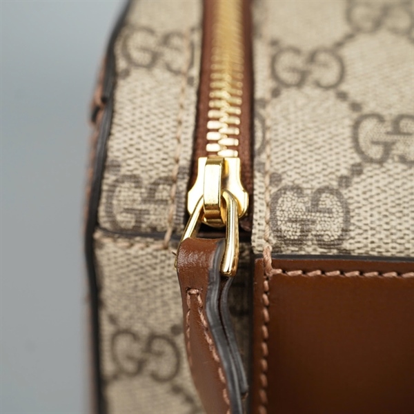 Túi GG Toiletry Pouch xám viền nâu sz26 (Manly) KG+