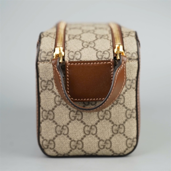 Túi GG Toiletry Pouch xám viền nâu sz26 (Manly) KG+