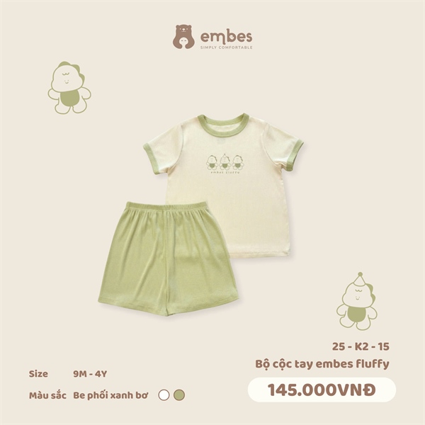 Embes Bộ ngắn fluffy - xanh