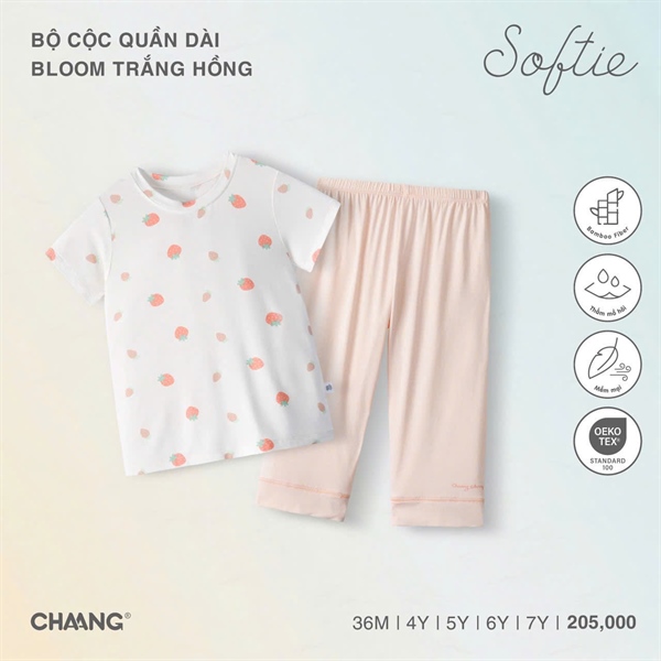 Chaang Bộ dài áo ngắn Bloom - trắng hồng