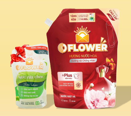 Combo Nước Giặt Xả OFlower Hương Nước Hoa Túi 3 Kg & Nước Rửa Chén Oflower 400g