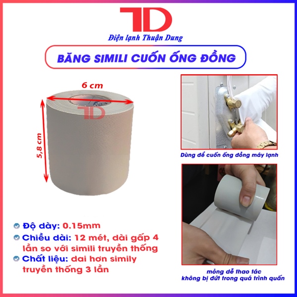 Si cuốn bảo ôn máy lạnh, Simily quấn bản rộng 5.8cm, độ dày 0.15mm, chiều dài 12m, si cuộn, si quấn
