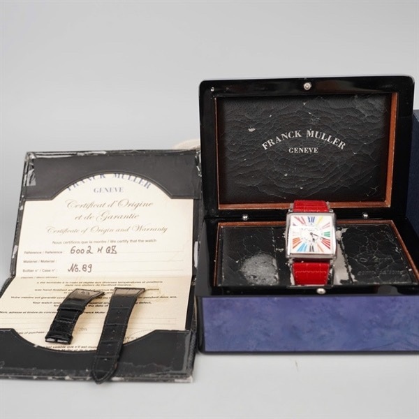 Đồng hồ Franck Muller Master Square 7 màu 2 quai đen và đỏ (NO89) sz38 KG+