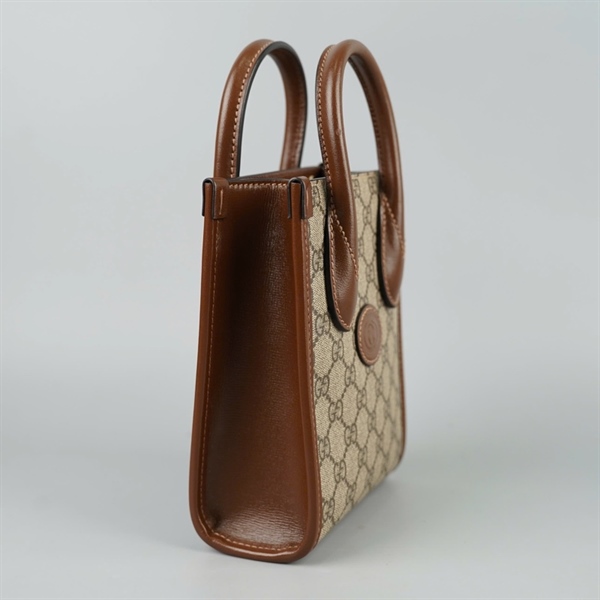 Túi GG Handle xám viền nâu sz15 +