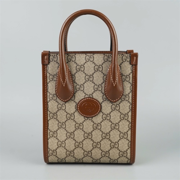 Túi GG Handle xám viền nâu sz15 +