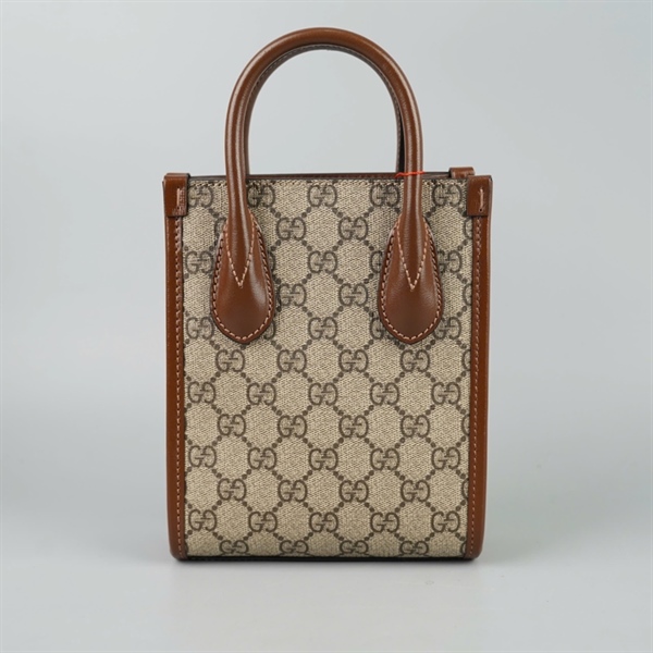 Túi GG Handle xám viền nâu sz15 +