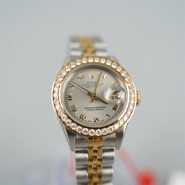 Đồng hồ Rolex bạc viền đính đá (62523) kim độ sz28 (HC) KG+