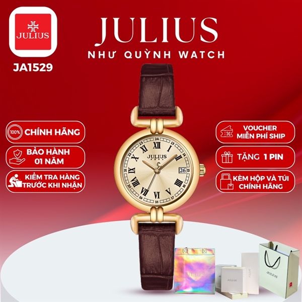 Đồng hồ nữ Julius Hàn Quốc Ja-1529A dây da (Nâu) pin 626