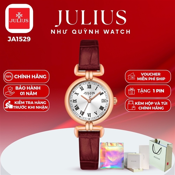 Đồng hồ nữ Julius Hàn Quốc Ja-1529C dây da (Đỏ) pin 626