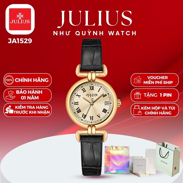 Đồng hồ nữ Julius Hàn Quốc Ja-1529B dây da (Đen) pin 626