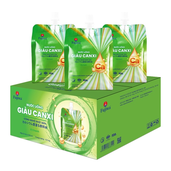 Bịch nước uống giàu Canxi 270ml - Hương chanh (48 túi/thùng)