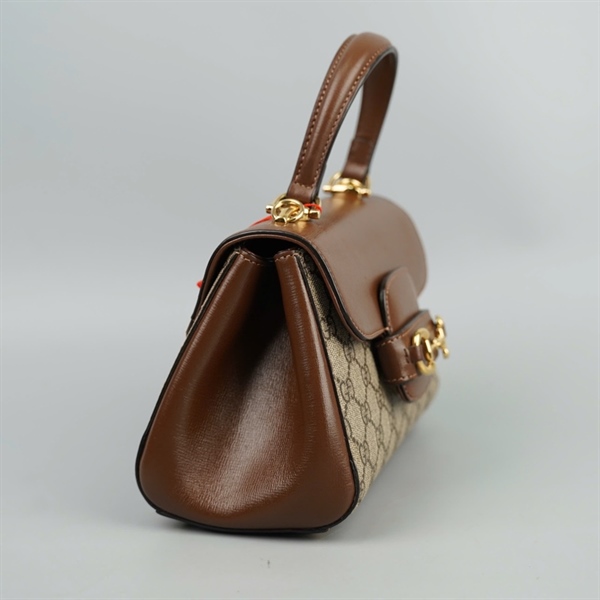 Túi GG Handle xám nắp nâu 2 strap (C039429293) sz22 KG+