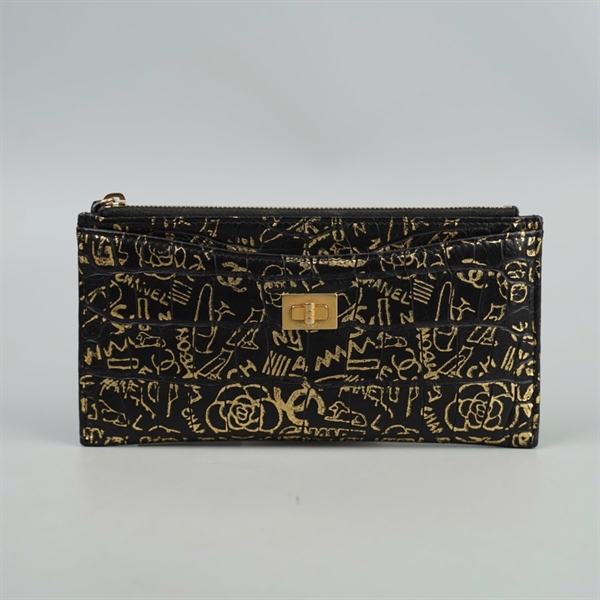 Ví Chanel đen họa tiết vàng (28209605) sz19 KG+