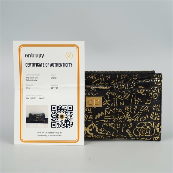 Ví Chanel đen họa tiết vàng (28209605) sz19 KG+