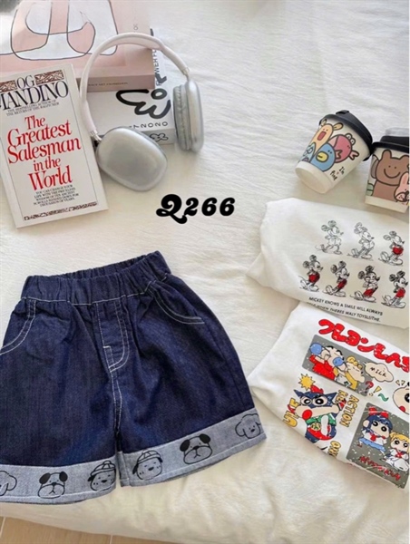 Q266 Quần short jean đậm lai chó