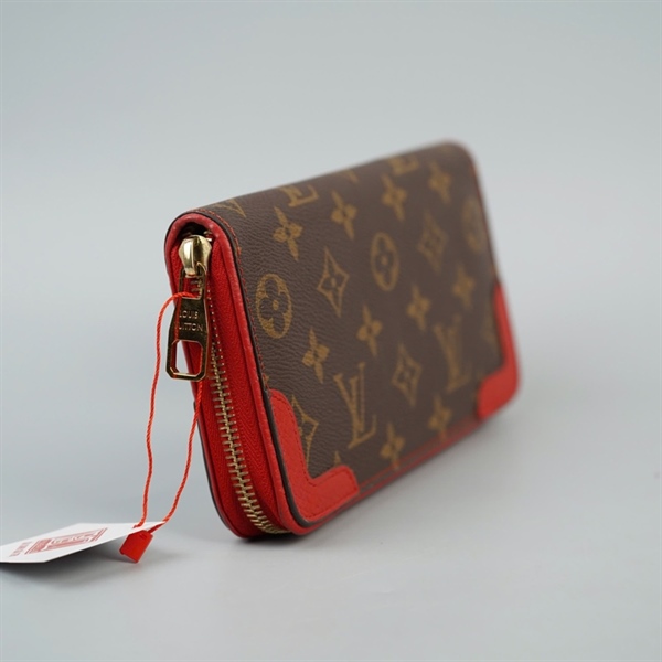 Ví LV hoa nâu góc đỏ có khóa zip (LT) KG+