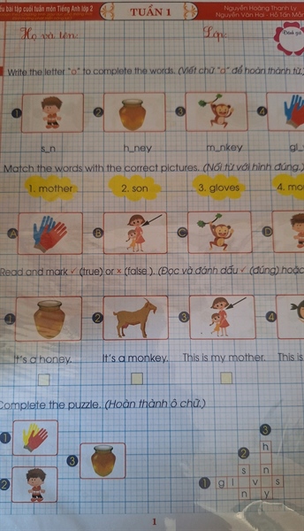 Phiếu bt cuối tuần tiếng anh 2