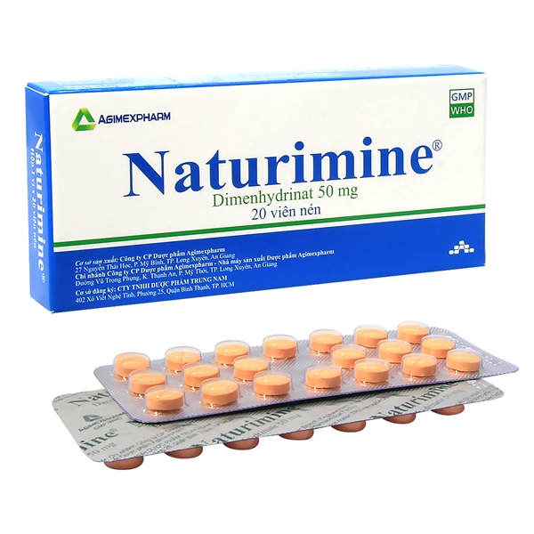 Naturimine - Thuốc phòng và điều trị triệu buồn nôn, nôn - Dimenhydrinat 50mg (Hộp 1 vỉ x 20 viên)