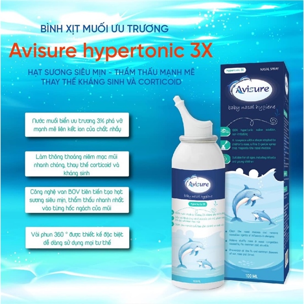 Xịt mũi nước biển ưu trương 3% Avisure Hypertonic 3X (Lọ 100ml) - Bảo Minh