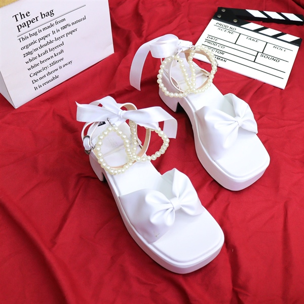 Guốc Xuồng Nơ Thắt Chuỗi Ngọc