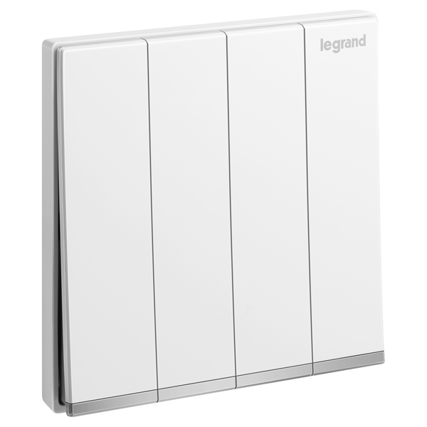 4 gang12V PUSH BUTTON with silver bar and LED White