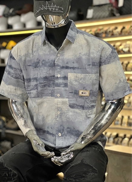 SM tay ngắn- 3213 họa tiết ngang xám kem xanh