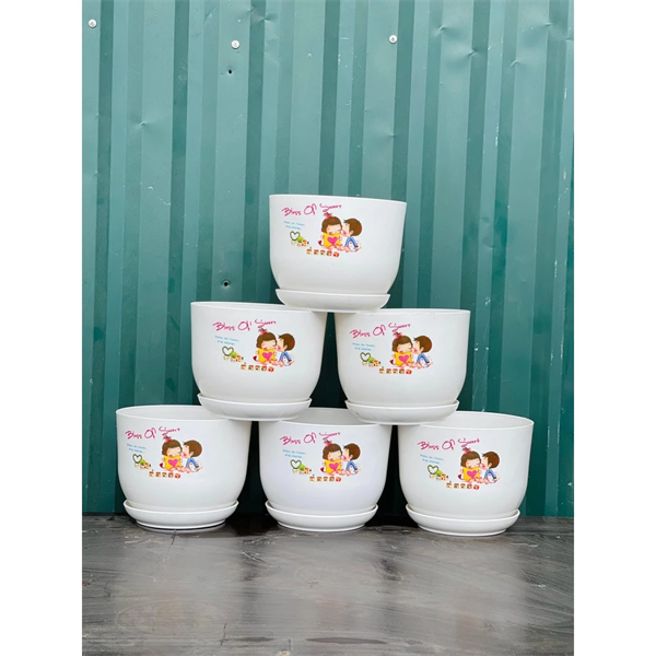 Chậu nhựa để bàn tròn sứ Shisfhe Đức Minh kèm dĩa 180x135