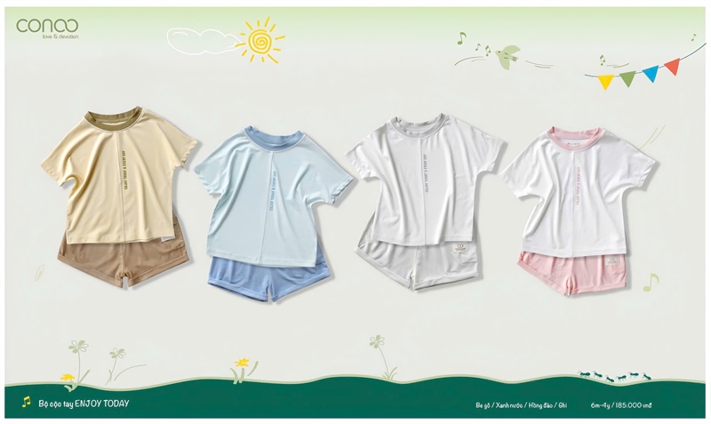 Conoo Bộ cộc tay Kids Enjoy Today - Hồng đào