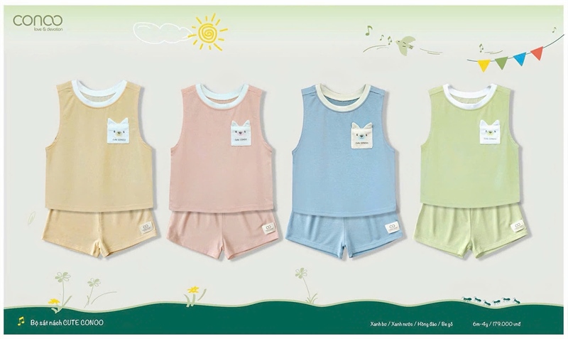 Conoo Bộ sát nách Kids Cute - Xanh bơ
