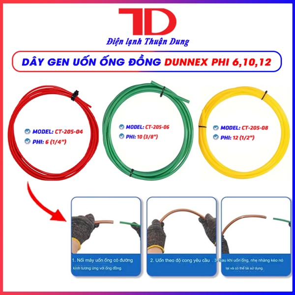 Combo 3 Dây uốn ống đồng DUNNEX, model CT-205-L, 1/4'' , 3/8'' VÀ 1/2'', Phi 6, Phi 10 VÀ Phi 12 - CHƯA ĐĂNG