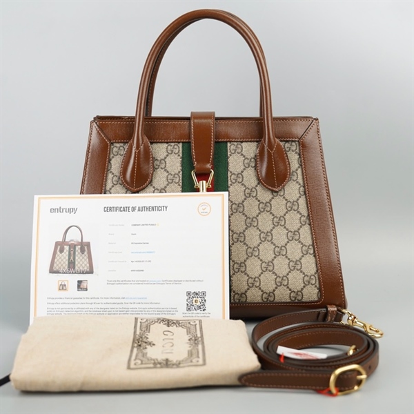 Túi GG Jackie 1961 xám viền nâu sz30 (HT) +