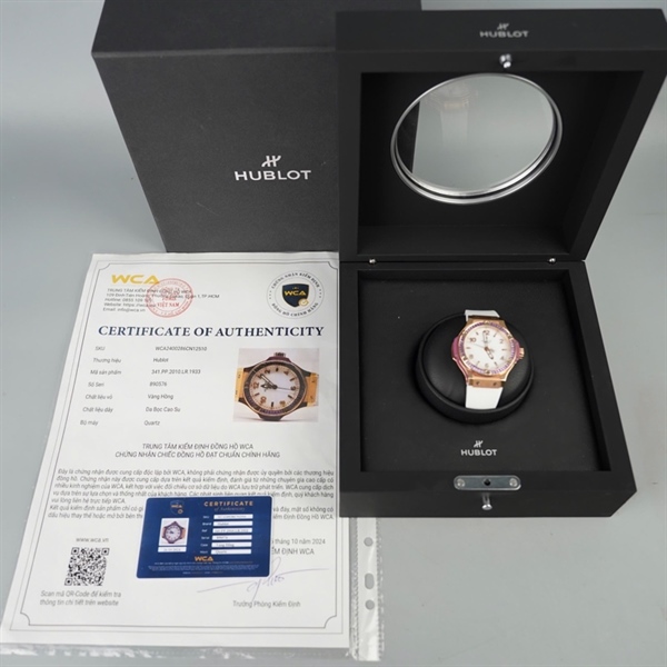 Đồng hồ Hublot mặt tròn dây trắng (890576) sz42 KG+