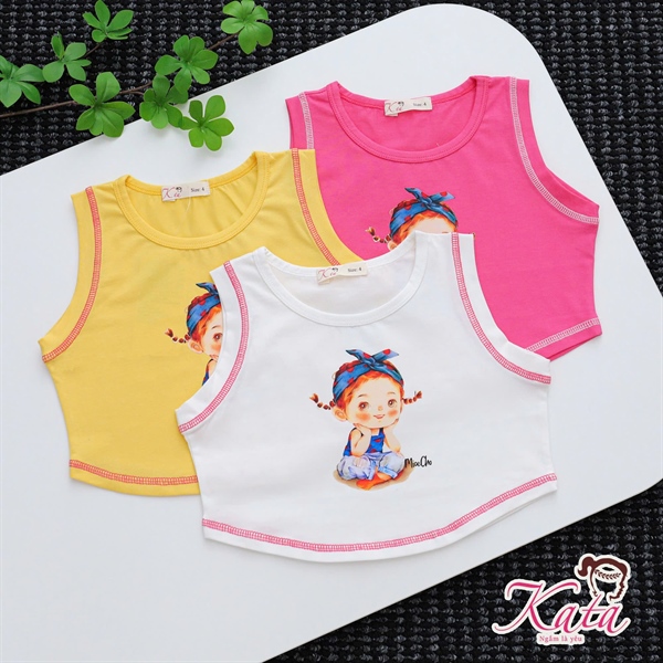 Áo Thun Ba Lỗ Bé Gái Kata In Hình Cô Bé Dễ Thương – Cotton Mềm Mát, Size 4-14 Cho Bé 8-25kg