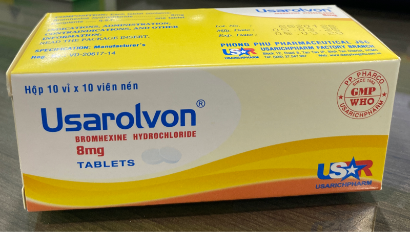 Usarolvon (Bromhexine hydrochloride 8mg) (Hộp 10 vỉ x 10 viên) - Usarichpharm