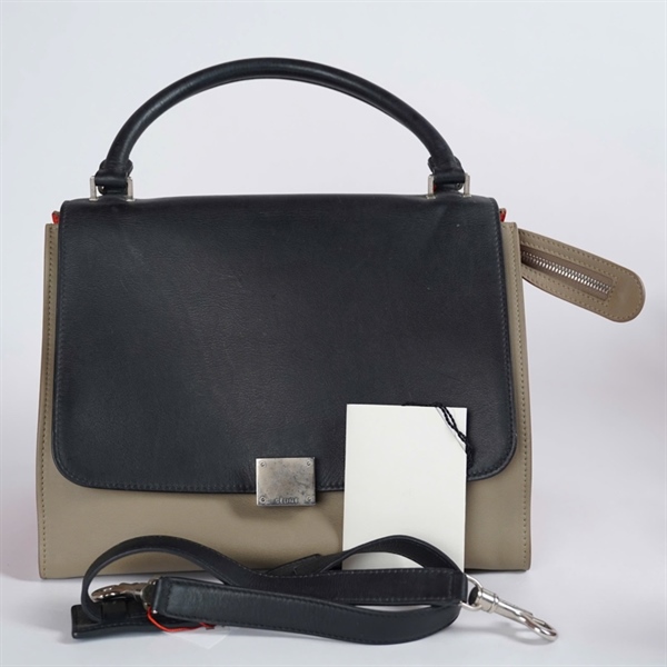 Túi Celine Handle xám nắp đen sz30 KG+