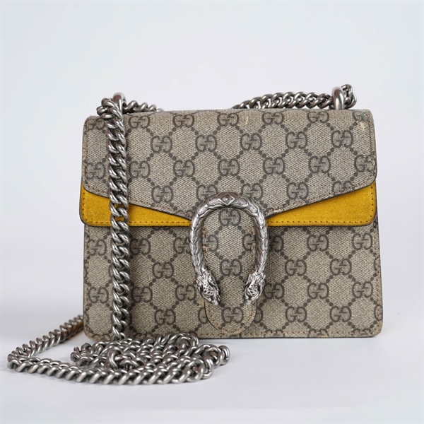 Túi GG Dionysus xám viền vàng (421970-498879) sz20 KG+