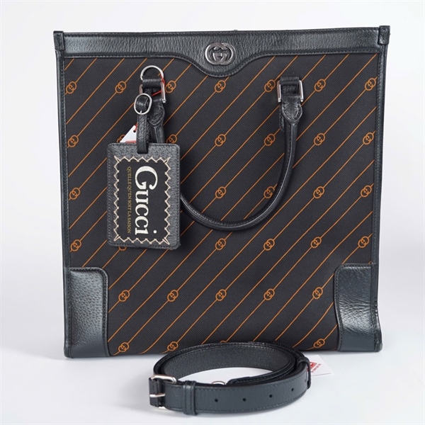 Túi GG Tote đen họa tiết cam kèm tag da (C040787257) sz36 KG+