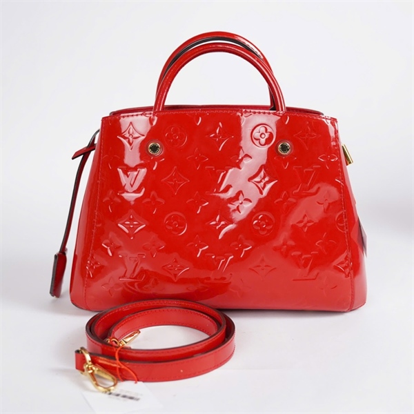 Túi LV Montaigne hoa đỏ bóng kèm ổ + 2 chìa (CA1135) sz29 KG+
