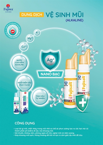 Chai xịt mũi ion muối Fujisat 70ml - Hương the mát nắp vàng (1 hộp/12 chai)