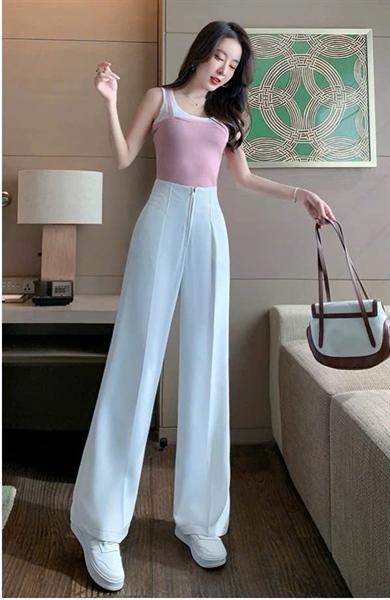 2238 quần suông trắng kéo khoá trước dài
