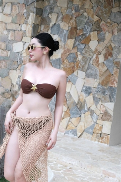 BKN cup ngực khoen sao + cv lưới NÂU