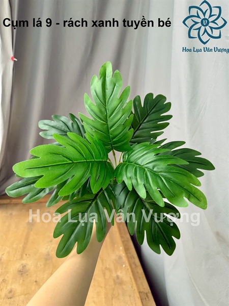 Cụm lá 9 - rách xanh tuyền bé - Lá cành ngắn - Hoa Lụa Vân Vượng