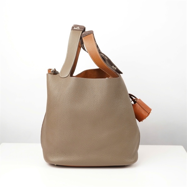 Túi Hermes Picotin nâu xám kèm ổ+ 2 chìa có lót form- charm sz26 KG+