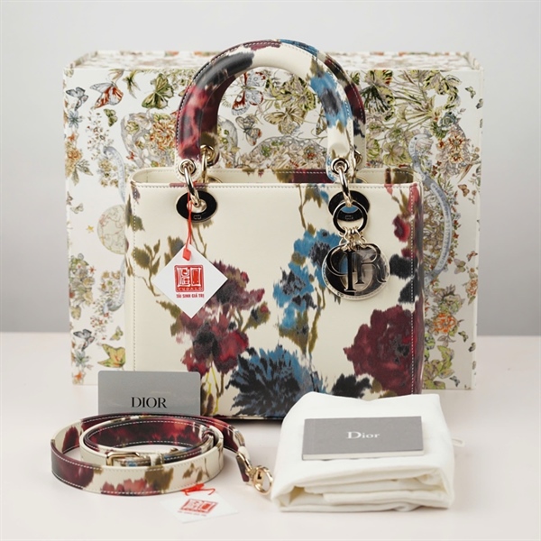 Túi Dior Lady trắng in họa tiết (04-MA-0253) szM +