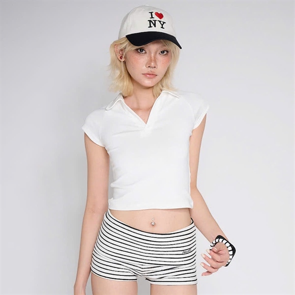TWENTI Polo Trơn Thun Rib Dáng Crop - TRẮNG