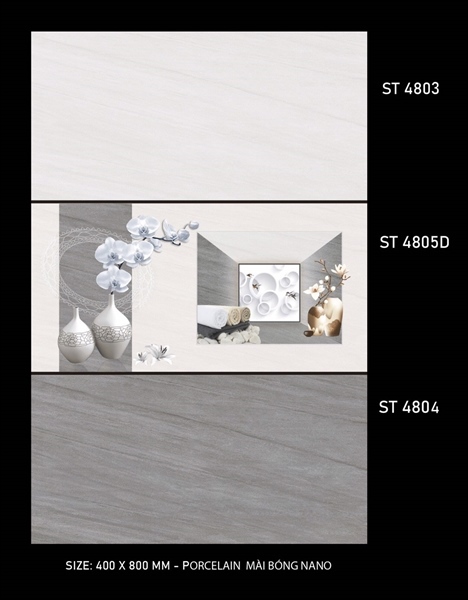 ST4804 - 400*800 Gạch porcelain men bóng màu ghi đậm 4v/t