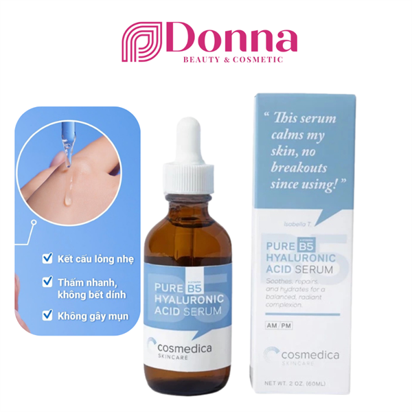Tinh chất dưỡng phục hồi cấp ẩm da Cosmedica Pure HA + B5 Serum 30ml