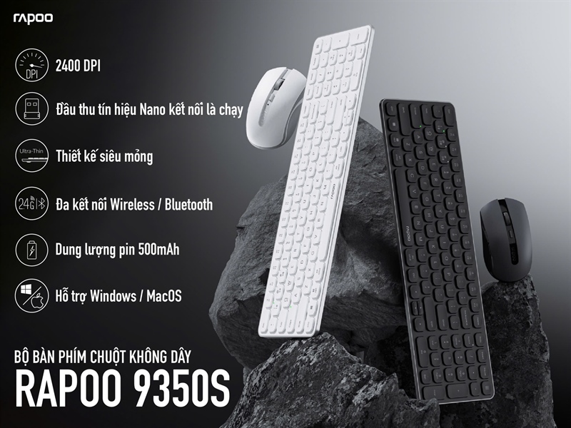 Bộ Bàn phím + Chuột không dây RAPOO 9350S (Full size/ Bluetooeh/ Wireless/ MacOS+Windown